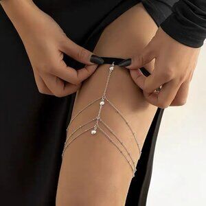 3/$35 Sexy Layered Pearl & Silver Thigh Chain Garter Leg Body Silver Jewelry